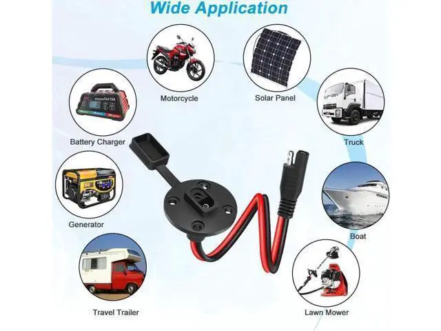 Alt view image 3 of 7 - SAE Power Socket Sidewall Port Weatherproof SAE Quick Connect Solar Panel Mount Universal Flush-Mountable Connector 12AWG SAE Cable with 8 Screws for Solar Generator Battery Charger - 2 Pack