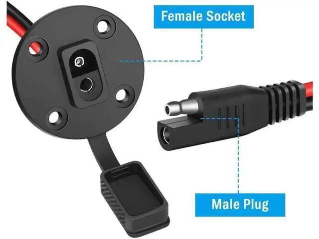 Alt view image 7 of 7 - SAE Power Socket Sidewall Port Weatherproof SAE Quick Connect Solar Panel Mount Universal Flush-Mountable Connector 12AWG SAE Cable with 8 Screws for Solar Generator Battery Charger - 2 Pack