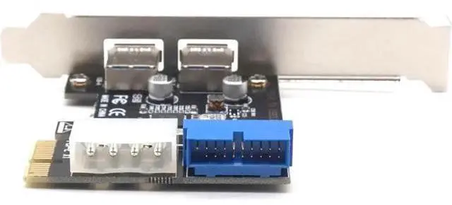 Alt view image 5 of 7 - PCIE PCI-E to USB 3.0 Expansion Card External 2 Port USB3.0 + Internal 19pin Header PCIe Card 4pin IDE Power Connector