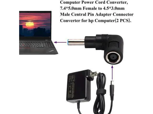 Alt view image 7 of 7 - 90 Degree Laptop Power Adapter 90 Degree DC 7.4mm x 5.0mm Female to 4.5mm x3.0mm Male Charging DC Power Converter for HP Notebook Adapter Replacement Power Adapter (2Pack)