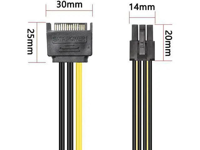 Alt view image 2 of 7 - SATA to 6 Pin PCIe Power Cable,Sata 15 Pin Male to 6 Pin PCI Express Graphics Video Card Power Cable for Host and Graphics Card-8inch(2PCS)