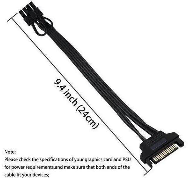 Alt view image 3 of 5 - SATA to 8 Pin GPU Power Adapter, SATA to 8 Pin (6+2) PCIe Graphics Card Power Supply Cable 9-inch (Pack of 2)