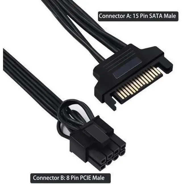 Alt view image 5 of 5 - SATA to 8 Pin GPU Power Adapter, SATA to 8 Pin (6+2) PCIe Graphics Card Power Supply Cable 9-inch (Pack of 2)