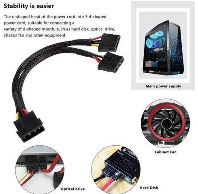 Alt view image 2 of 7 - 4 Pin IDE Y Splitter Adapter Connecter Cable 4 Pin IDE Male to Dual Female Power Supply Extension Cable-23cm/9inch 2 pcs