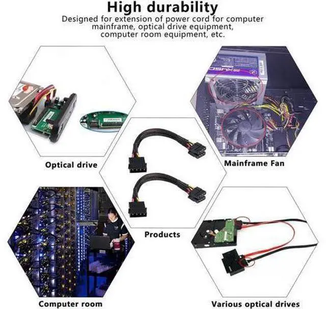Alt view image 3 of 7 - 4 Pin IDE Y Splitter Adapter Connecter Cable 4 Pin IDE Male to Dual Female Power Supply Extension Cable-23cm/9inch 2 pcs