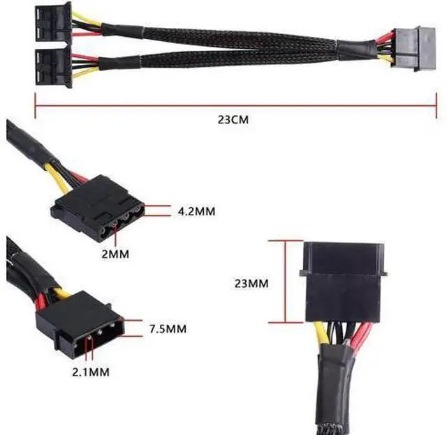 Alt view image 6 of 7 - 4 Pin IDE Y Splitter Adapter Connecter Cable 4 Pin IDE Male to Dual Female Power Supply Extension Cable-23cm/9inch 2 pcs