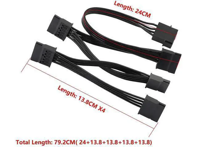 Alt view image 2 of 7 - IDE to SATA Power Splitter Cable,LP4 4Pin IDE to 5 x15 Pin SATA Power Conversion Line Extension Y-Cable for Hard Disk