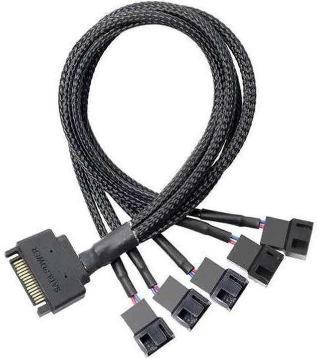 Main image of SATA Cooler Fan Adapter Cable - 15 Pin to 3/4 Pin Fan Splitter - 1.1Ft (Black - 1 to 5)
