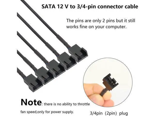 Alt view image 4 of 7 - SATA Cooler Fan Adapter Cable - 15 Pin to 3/4 Pin Fan Splitter - 1.1Ft (Black - 1 to 5)