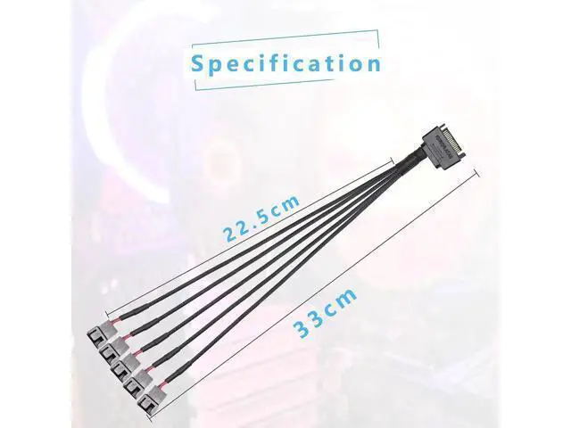 Alt view image 6 of 7 - SATA Cooler Fan Adapter Cable - 15 Pin to 3/4 Pin Fan Splitter - 1.1Ft (Black - 1 to 5)