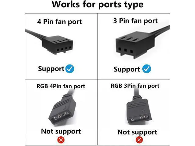 Alt view image 5 of 7 - SATA Cooler Fan Adapter Cable - 15 Pin to 3/4 Pin Fan Splitter - 1.1Ft (Black - 1 to 5)