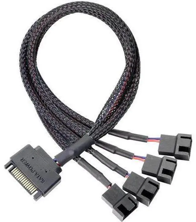 Main image of SATA Cooler Fan Adapter Cable, 15 Pin to 4 x 3/4 Pin Fan Splitter, 1.1Ft (Black - 1 to 4)