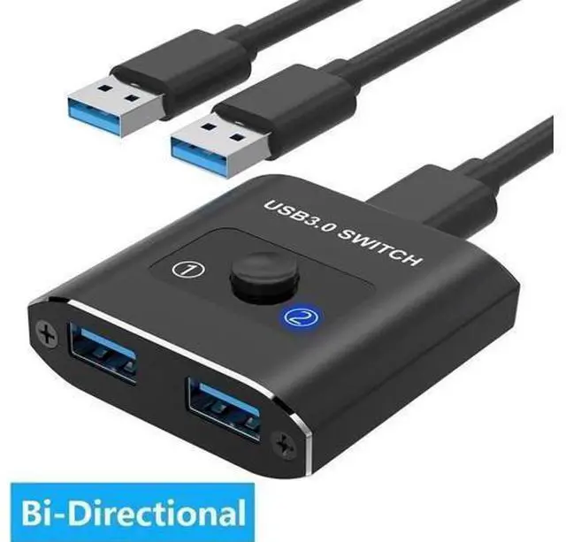 Main image of USB 3.0 Switch, Bi-Directional USB Switcher, USB Splitter 1 in 2 Out/2 in 1 Out, Aluminum USB Switch 2 Computers Share Printer, Mouse, Keyboard, USB Sharing Switch with 2 USB 3.0 Cable