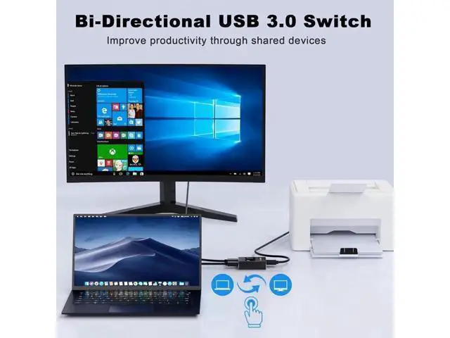 Alt view image 3 of 7 - USB 3.0 Switch, Bi-Directional USB Switcher, USB Splitter 1 in 2 Out/2 in 1 Out, Aluminum USB Switch 2 Computers Share Printer, Mouse, Keyboard, USB Sharing Switch with 2 USB 3.0 Cable