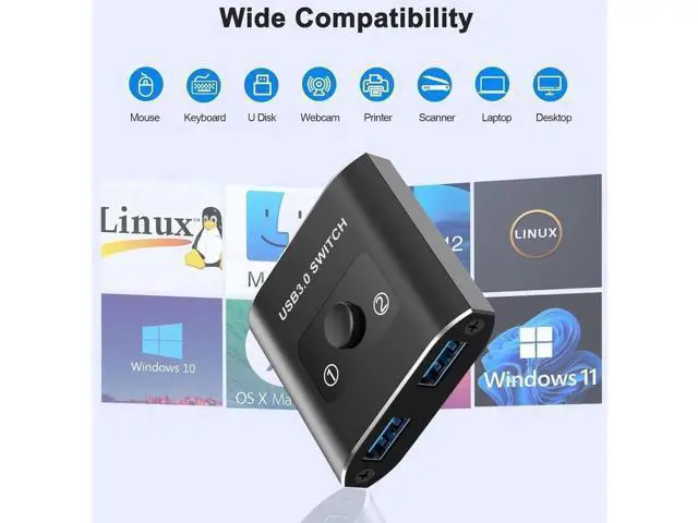 Alt view image 4 of 7 - USB 3.0 Switch, Bi-Directional USB Switcher, USB Splitter 1 in 2 Out/2 in 1 Out, Aluminum USB Switch 2 Computers Share Printer, Mouse, Keyboard, USB Sharing Switch with 2 USB 3.0 Cable