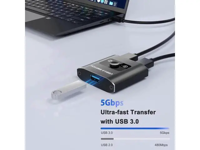 Alt view image 5 of 7 - USB 3.0 Switch, Bi-Directional USB Switcher, USB Splitter 1 in 2 Out/2 in 1 Out, Aluminum USB Switch 2 Computers Share Printer, Mouse, Keyboard, USB Sharing Switch with 2 USB 3.0 Cable