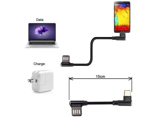 Alt view image 3 of 7 - USB-C 3.1 Type-C Male to Left Angled 90 Degree USB 2.0 Data Cable 15cm Dual Angled Type (Type-C)