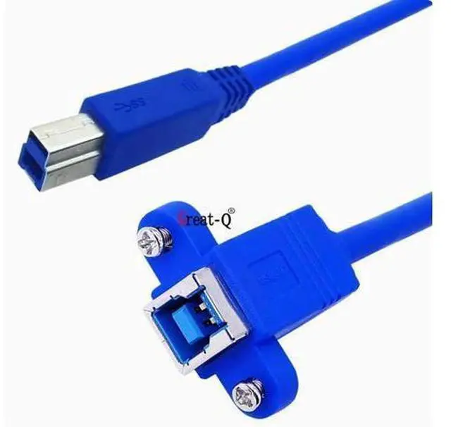 Main image of USB 3.0 cable elbow Print USB 3.0B female tape earlock screw panel cable Female headlock screw cable Straight