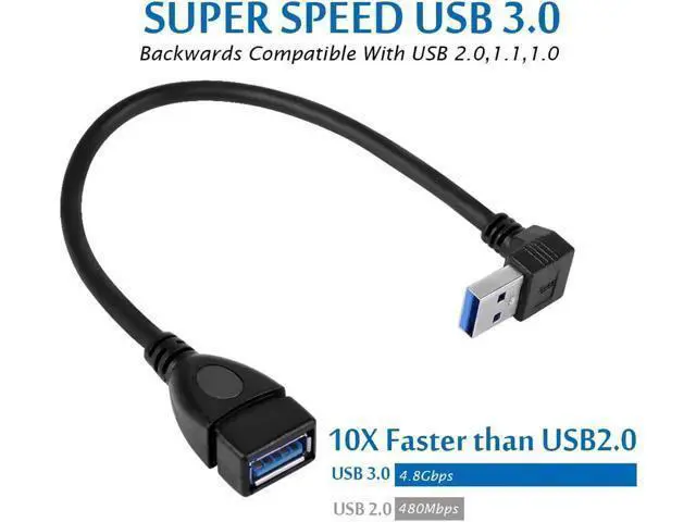 Alt view image 6 of 6 - SuperSpeed USB 3.0 Extension Data Super Speed Cable USB 3.0 Male to Female Extension Data Cable Up and Down Angle 2PCS - 20CM 8IN