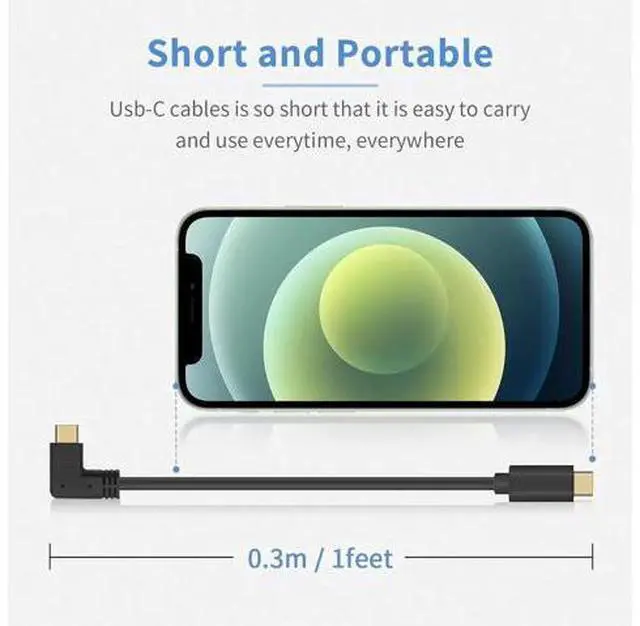 Alt view image 2 of 7 - USB C to USB C Cable Short 1ft, USB 3.1 Right Angle 90 Degree Type C Cable, 60W & 10Gbps Type C Fast Charger Cord Compatible for Galaxy S20, MacBook Pro