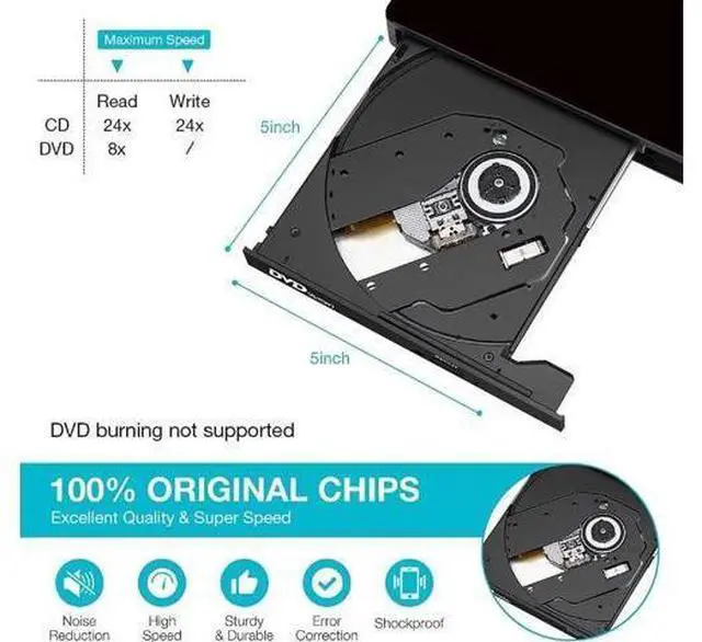 Main image of External CD DVD Drive, USB 2.0 Portable CD/DVD Player for Laptop CD ROM Burner Compatible with Laptop Desktop PC Windows Linux OS Apple Mac Black