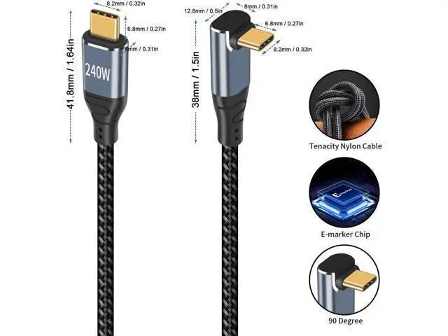 Alt view image 3 of 7 - USB C 90 Degree Cable 1.5ft, 240W Fast Charging PD 3.1 Type C to Type C Cable Short Braided 3A 90 Degree Up Down Angle USB C Cable for iPad Pro Galaxy Air MacBook
