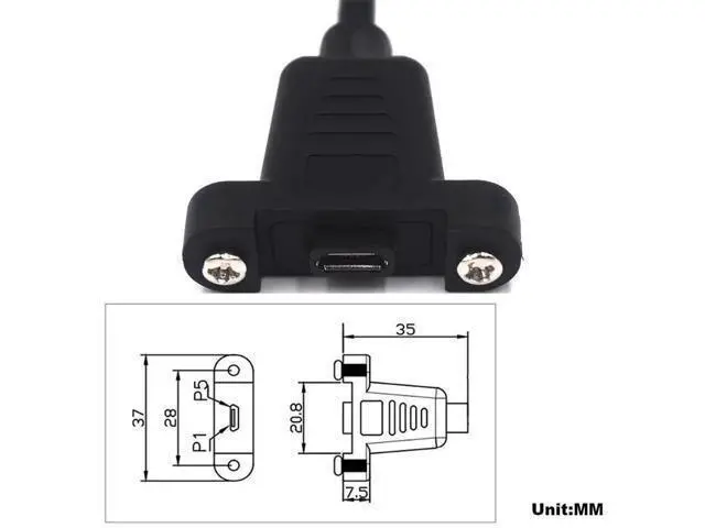 Alt view image 3 of 5 - 0.3 Meter Micro USB 5 Pin Extension Cable, Right Angle Micro USB Male to Female Extender Bolt Screw Lock Mount Cable, Sync Data & Charging