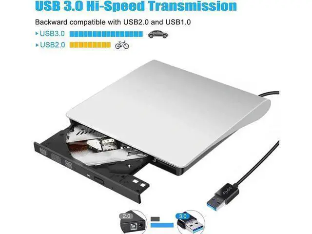 Alt view image 2 of 7 - External CD DVD Drive, USB 3.0 Portable CD/Dvd +/-Rw Drive Slim Dvd/CD Rom Rewriter DVD Burner For Laptop Desktop PC Windows 10/8/XP and Linux Mac Os