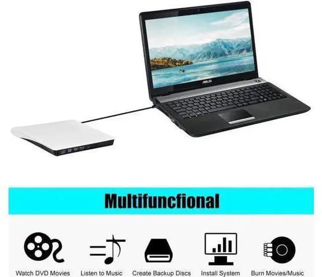Alt view image 4 of 7 - External CD DVD Drive, USB 3.0 Portable CD/Dvd +/-Rw Drive Slim Dvd/CD Rom Rewriter DVD Burner For Laptop Desktop PC Windows 10/8/XP and Linux Mac Os
