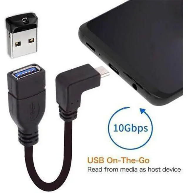 Alt view image 2 of 7 - USB-C USB 3.1 Type-C Male to USB 3.0-A Female 10Gbps OTG Data Power Cable Up Down Angled 20cm