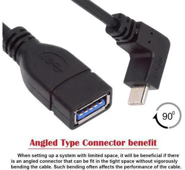 Alt view image 3 of 7 - USB-C USB 3.1 Type-C Male to USB 3.0-A Female 10Gbps OTG Data Power Cable Up Down Angled 20cm