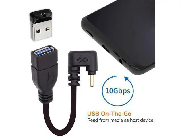 Alt view image 7 of 7 - USB-C USB 3.1 Type-C Male to USB 3.0-A Female 10Gbps OTG Data Power Cable Opposite U Shape Back Angled 20cm