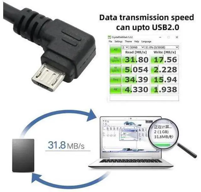 Alt view image 4 of 7 - Right Angled 90 Degree Micro USB 2.0 Type 5Pin to USB 2.0 Type-A Data Charge Cable 480Mbps Data for Phone Tablet Computer Camera (150cm)