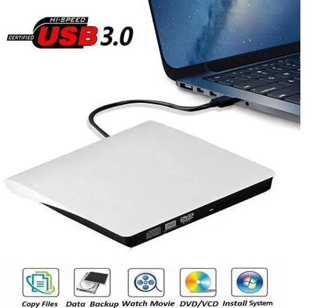 Main image of External CD Drive, USB 3.0 Portable CD DVD Drive Slim CD DVD ROM Rewriter Burner Superdrive High Speed Data Transfer for Laptop Desktop MacBook PC Windows Linux Os Mac Os