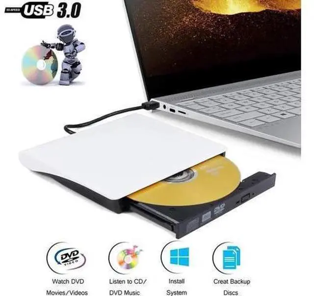 Alt view image 3 of 7 - External CD Drive, USB 3.0 Portable CD DVD Drive Slim CD DVD ROM Rewriter Burner Superdrive High Speed Data Transfer for Laptop Desktop MacBook PC Windows Linux Os Mac Os
