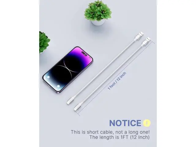 Alt view image 2 of 7 - Aioneus Short iPhone Charger Cord 1ft 2Pack, Apple Certified USB A to Lightning Cable 1 Foot Nylon Braided Short iPhone Cable Fast Charging for iPhone 14 13 12 11 Pro Max XR XS 8 7 6 Plus SE