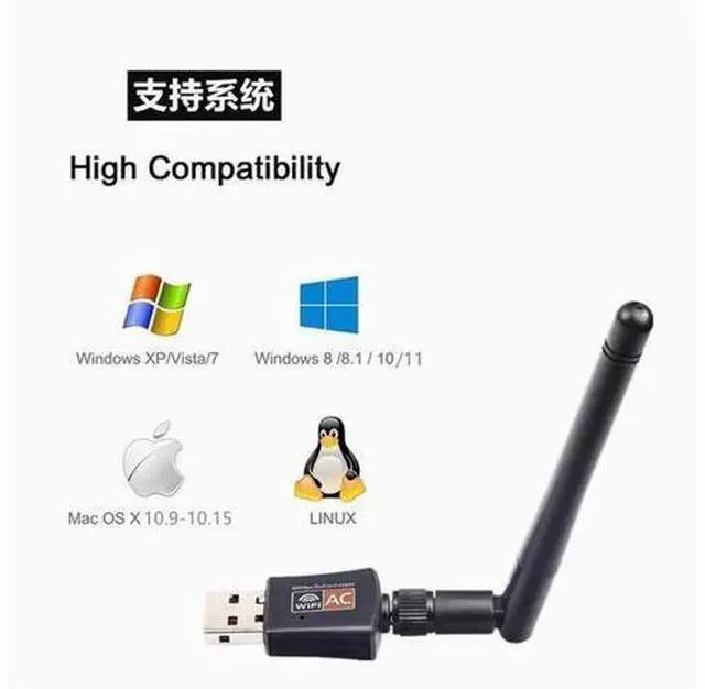 Alt view image 2 of 4 - 5G dual-band wireless network card computer external usb wifi signal receiver AC600M RTL8811CU External antenna