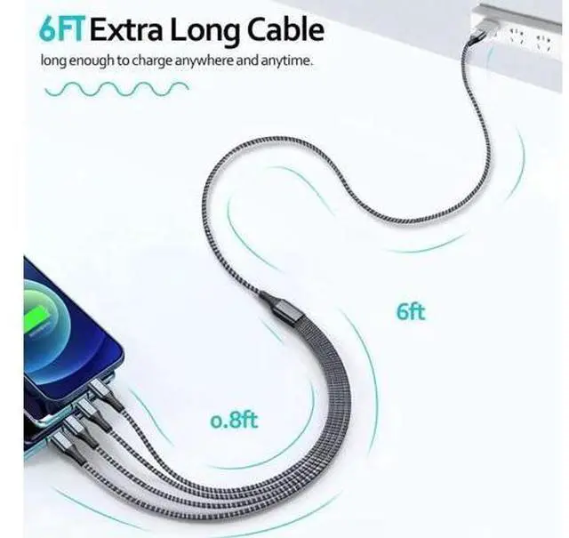Alt view image 3 of 7 - Puxnoin Multi Charging Cable 6FT 2Pack Multi Charger Cable 4 in 1 Universal Multiple USB Cable Fast Charging Cord with Type-C, Micro USB Port for Most Cell Phone, Tablets