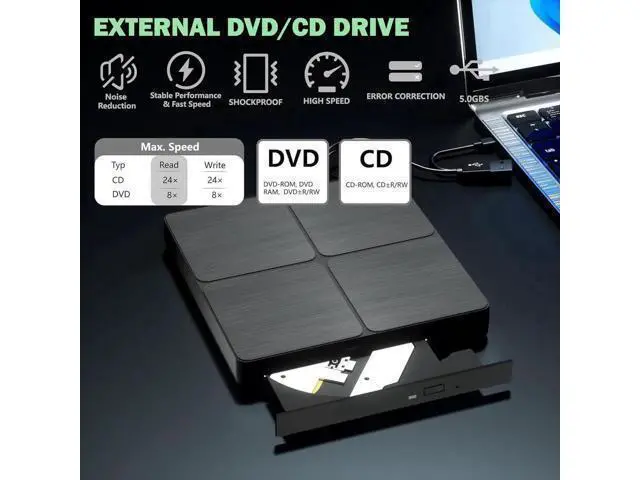 Alt view image 2 of 5 - DVD Player Portable CD Player for Laptop, External CD DVD Drive, USB 3.0 & Type C Optical DVD Drive DVD Burner CD ROM External CD/DVD Drive for PC for Desktop PC Laptop Windows Linux MacOS