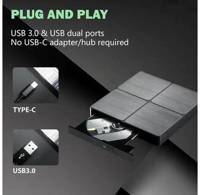 Alt view image 5 of 5 - DVD Player Portable CD Player for Laptop, External CD DVD Drive, USB 3.0 & Type C Optical DVD Drive DVD Burner CD ROM External CD/DVD Drive for PC for Desktop PC Laptop Windows Linux MacOS