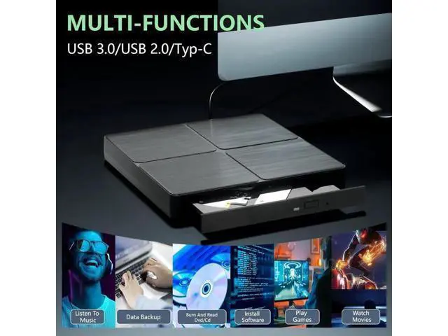 Alt view image 4 of 5 - DVD Player Portable CD Player for Laptop, External CD DVD Drive, USB 3.0 & Type C Optical DVD Drive DVD Burner CD ROM External CD/DVD Drive for PC for Desktop PC Laptop Windows Linux MacOS