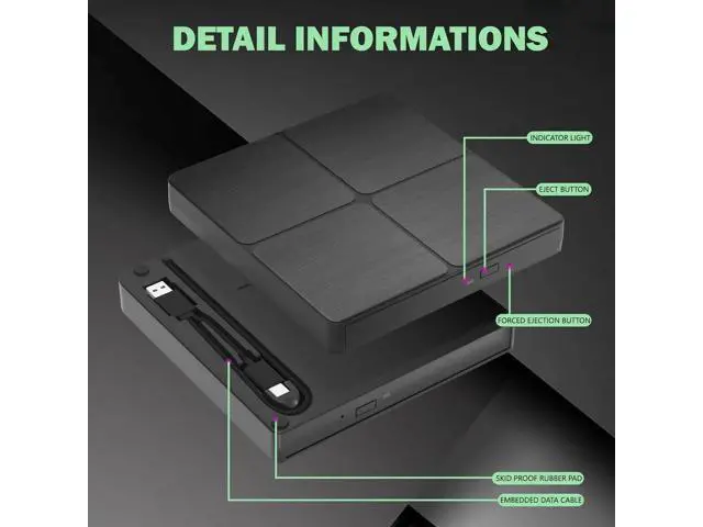 Alt view image 3 of 5 - DVD Player Portable CD Player for Laptop, External CD DVD Drive, USB 3.0 & Type C Optical DVD Drive DVD Burner CD ROM External CD/DVD Drive for PC for Desktop PC Laptop Windows Linux MacOS