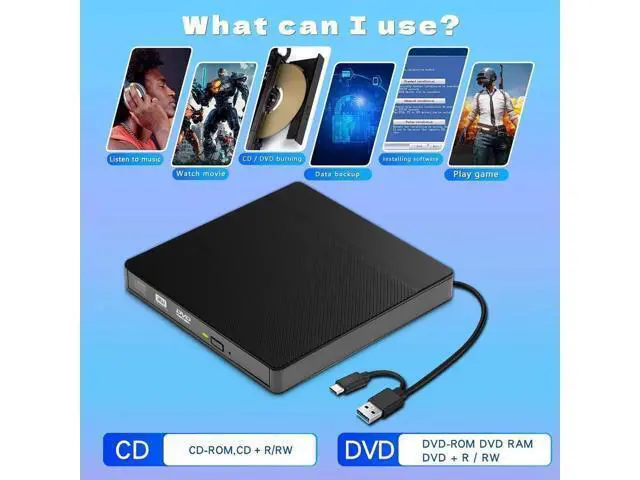 Alt view image 2 of 7 - AUTYUE External CD/DVD Drives, USB 3.0 & Type-C CD DVD Burner Portable CD +/-RW Drive DVD Player for ROM Rewriter Burner Compatible with Laptop Desktop PC Windows 11/10/8/7/XP, Linux MacOS