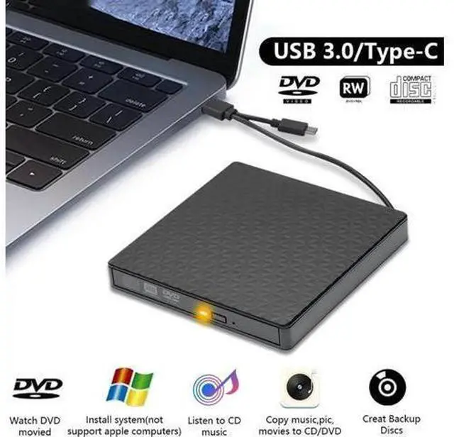 Main image of External CD DVD Drive, USB 3.0 & Type-C Slim Portable CD DVD+/-RW Drive External DVD Writer CD Burner Player, External Optical DVD Drive for Laptop, Desktop, Mac, PC, WIN 11/10/8/7/XP/Linux/Vista/OS