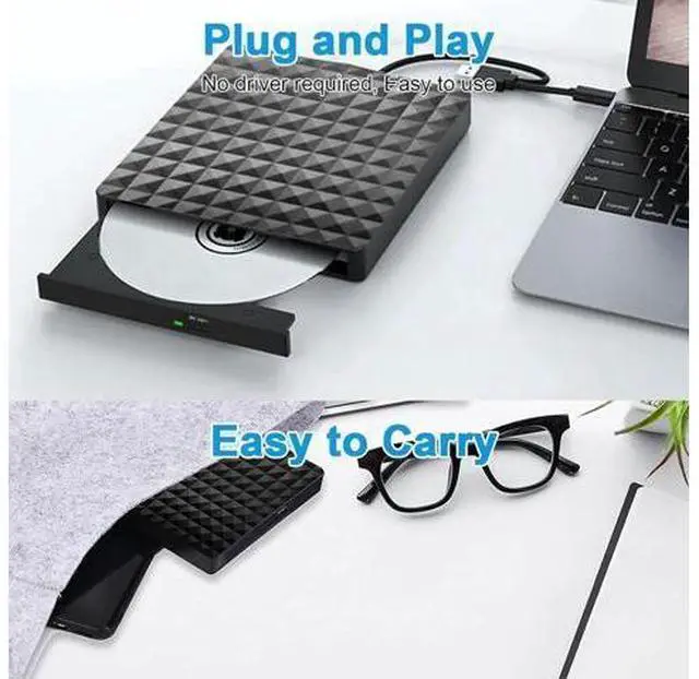 Main image of AUTYUE External CD DVD Drive, Type-C & USB 3.0 Portable CD/DVD +/-RW ROM Burner Rewriter,Player Optical DVD Drive External Disk Drive for Laptop PC, Desktop, Windows 11/10/8/7 /XP/Vista/Linux, MacOS