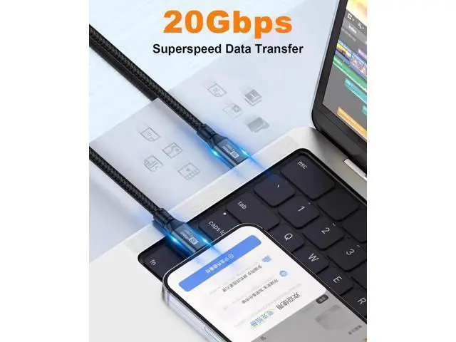 Alt view image 2 of 7 - Short USB C to USB C Cable 1.5ft, 20Gbps Data Transfer & 100W USB 3.2 Gen 2 Type C to Type C Fast Charger Cable Nylon Braided Support 8K@60Hz Video for Thunderbolt3, MacBook Pro