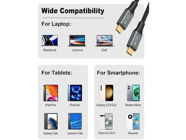 Alt view image 3 of 7 - Short USB C to USB C Cable 1.5ft, 20Gbps Data Transfer & 100W USB 3.2 Gen 2 Type C to Type C Fast Charger Cable Nylon Braided Support 8K@60Hz Video for Thunderbolt3, MacBook Pro