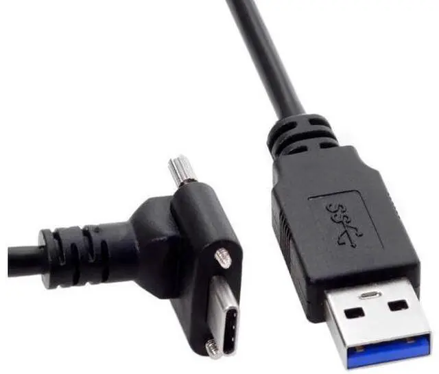 Alt view image 3 of 7 - Down Up Angled USB 3.1 Type-C Dual Screw Locking to Standard USB3.0 Data Cable 90 Degree Compatible for Camera 120cm