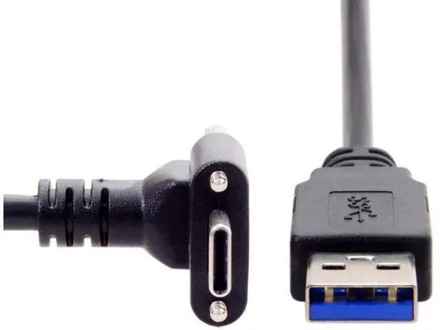 Alt view image 4 of 7 - Down Up Angled USB 3.1 Type-C Dual Screw Locking to Standard USB3.0 Data Cable 90 Degree Compatible for Camera 120cm