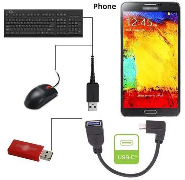 Alt view image 5 of 7 - USB-C USB 3.1 Type-C Male to USB 3.0-A Female 10Gbps OTG Data Power Cable Up Down Angled 20cm